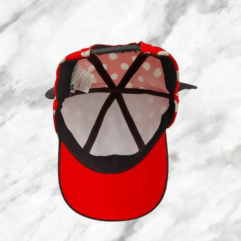 Disneyland Parks Minnie Mouse Snap Back Hat Cap Youth One Size Red Polka Dot Bow